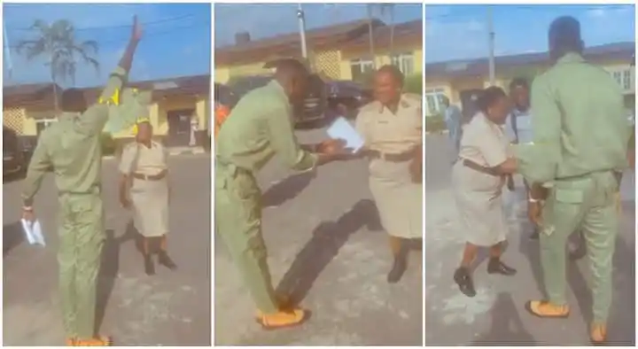 Grateful Son Marches Towards Mum, Adulates Her, Sprays Her Money after NYSC Passing Out Ceremony